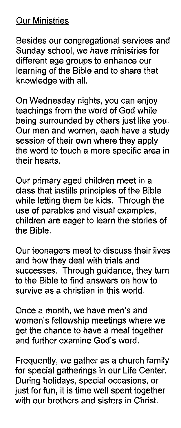 ABOUT US Tabernacle FWB Church, Coward, SC